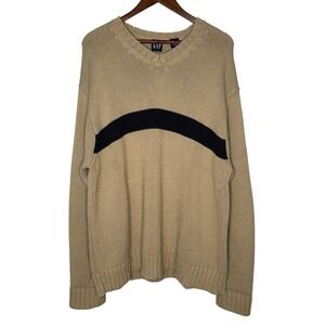 Vintage Y2K 2001 Gap Sweater Mens XXL Heavy Knit V Neck Cotton Stripe Classic